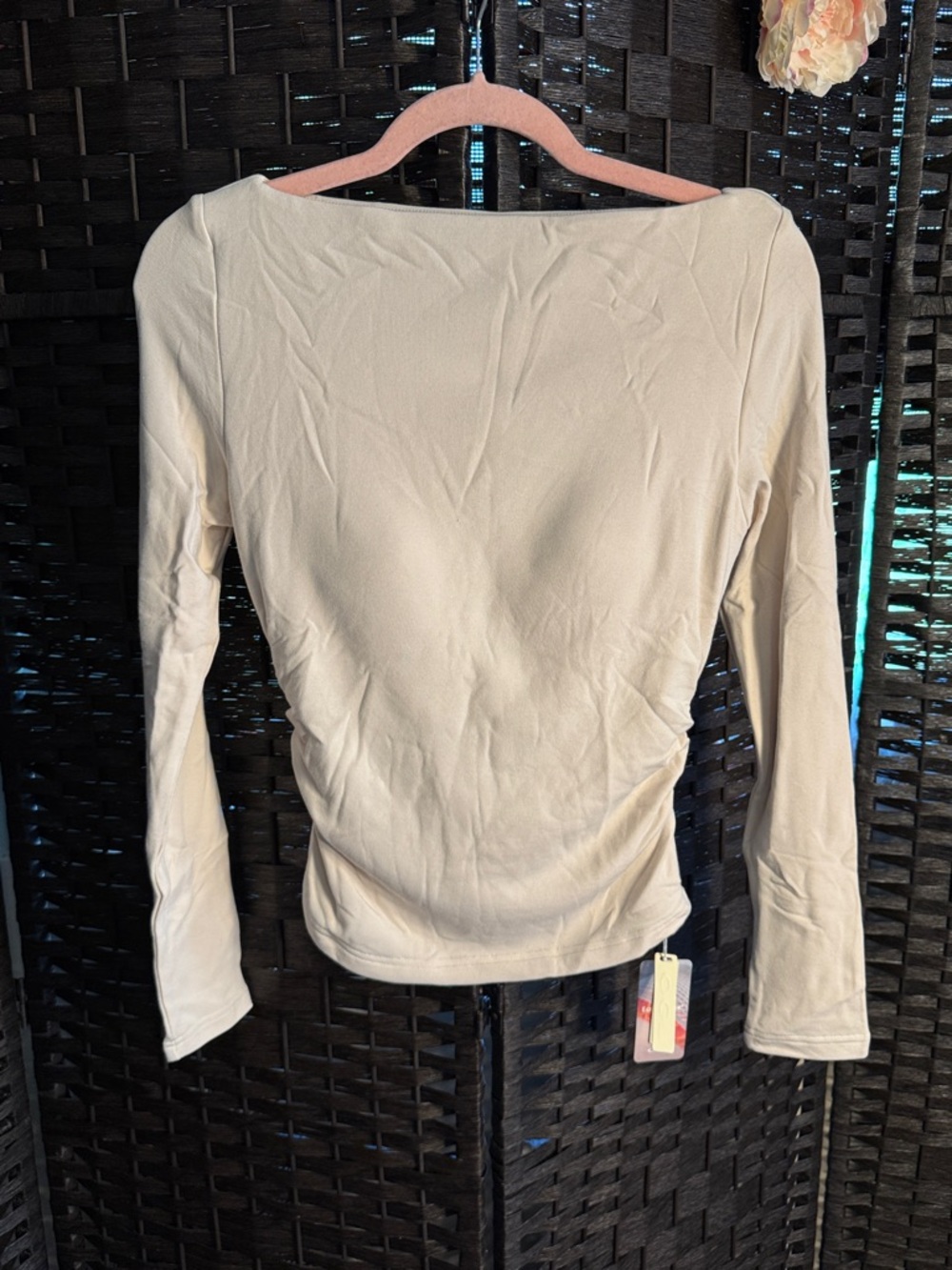 OGL Women’s Fitted Long Sleeve Boatneck Top Morning Mist Size Medium Cream